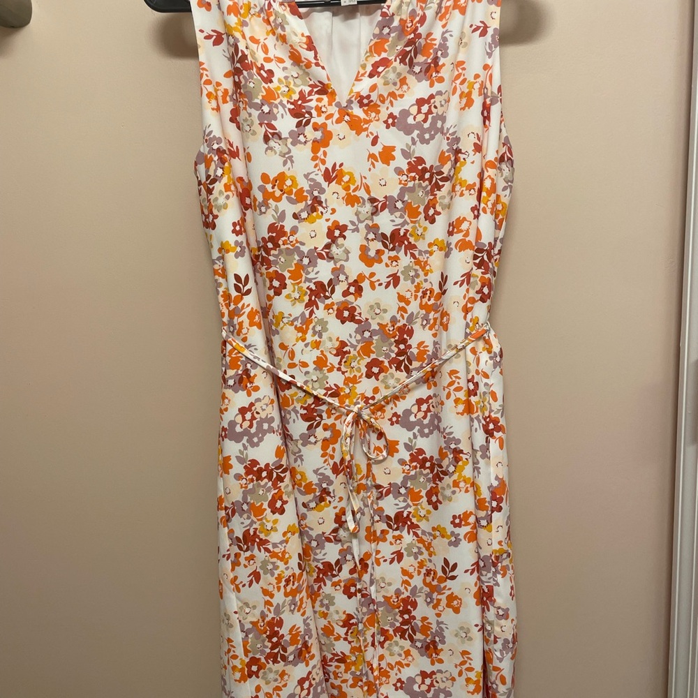 LOFT Floral Midi Dress - Orange and Cream